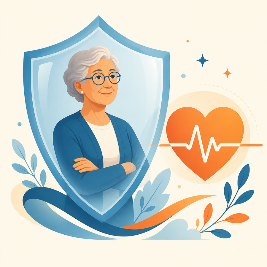 Ilustração, a vacinação protege a vida e o coração das pessoas 50 mais